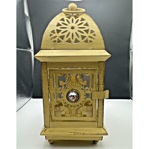Lantern Cream Metal Vintage – Distressed Metal Candle Holder with Glass Panels